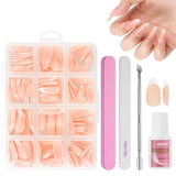 240-delige set valse nageltips, French Press op kunstnagels, pers op Franse nagels, 12 maten, nepnagels met lijm voor dames en heren (naakt wit medium amandel)
