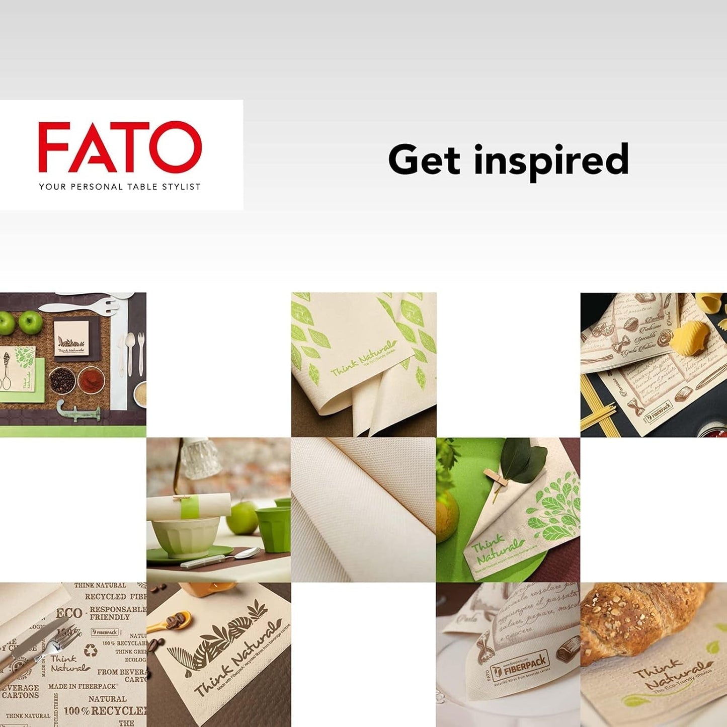 Fato - Natuurlijke 4-voudige wegwerp papieren servetten, milieuvriendelijk, 40 stuks, maat 38X38, 2-laags, 100% gerecycled papier