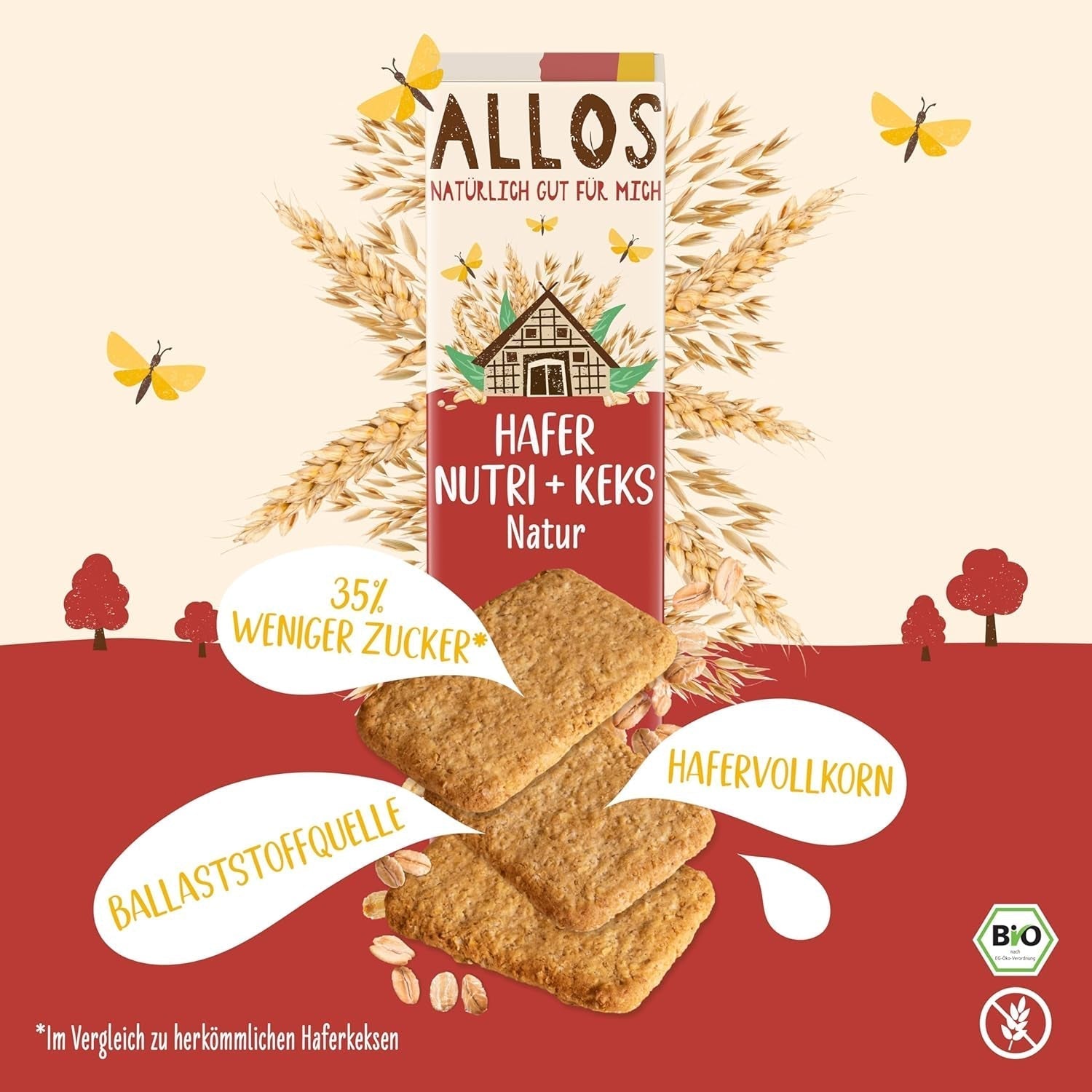 Allos Nutri Biologische Havercrackers | Krokante Volle Havercrackers | Zoeten met honing 6 x 130 g