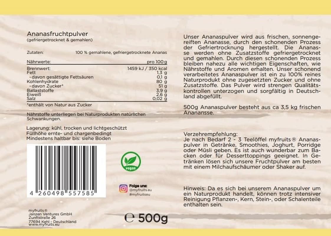 Myfruits ananas fruitpoeder 500 gram Arome Naty Shop