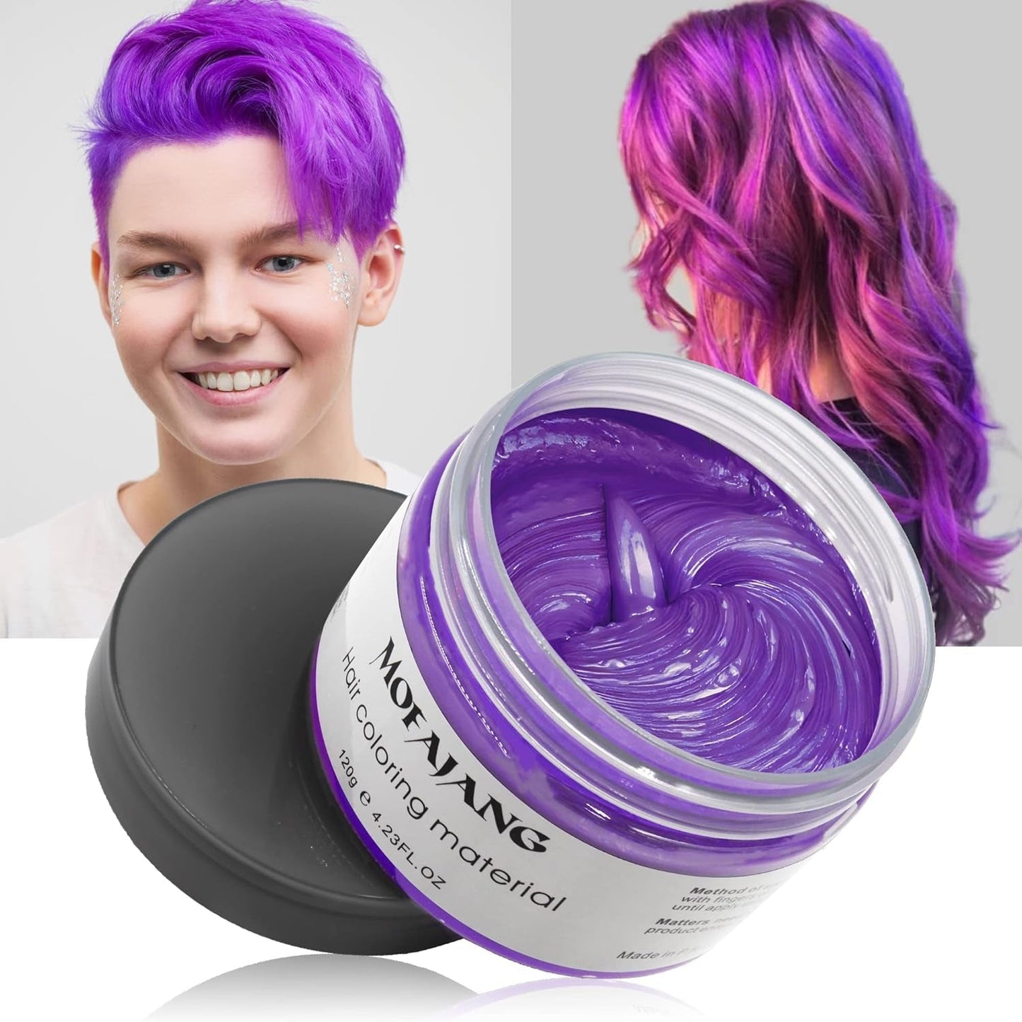 Tijdelijke haarkleur, styling haarkleur voor mannen vrouwen, natuurlijke haarpommade, haarverfwas voor feest, cosplay en Halloween, 4,23 oz (zilvergrijs) Naty Shop haarverf 5 paars