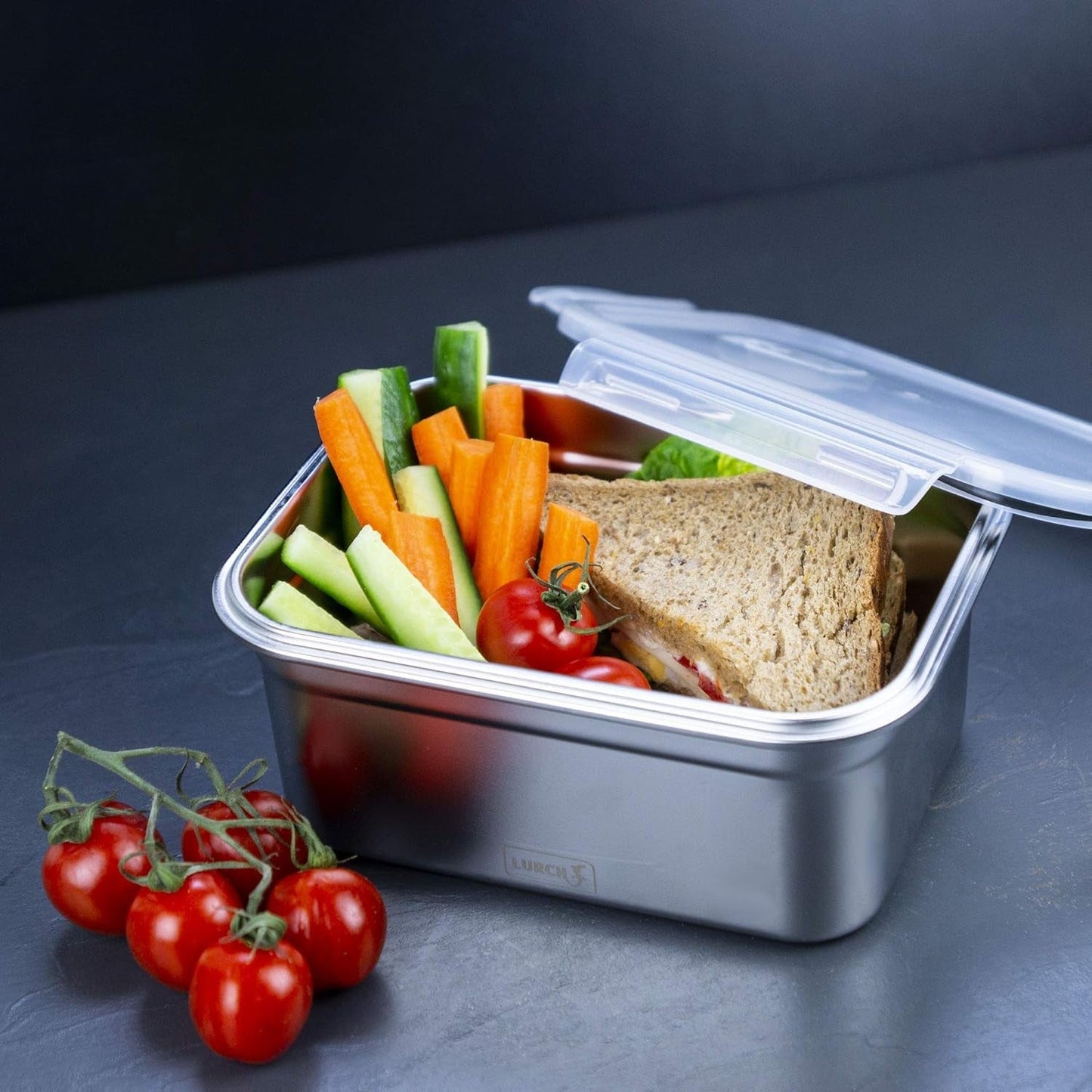 Lurch 240895 Lunchbox Hoge kwaliteit roestvrijstalen veiligheids-/opbergdoos met BPA-vrij plastic deksel 2000 ml Doorzichtige voedselopbergdozen Naty Shop