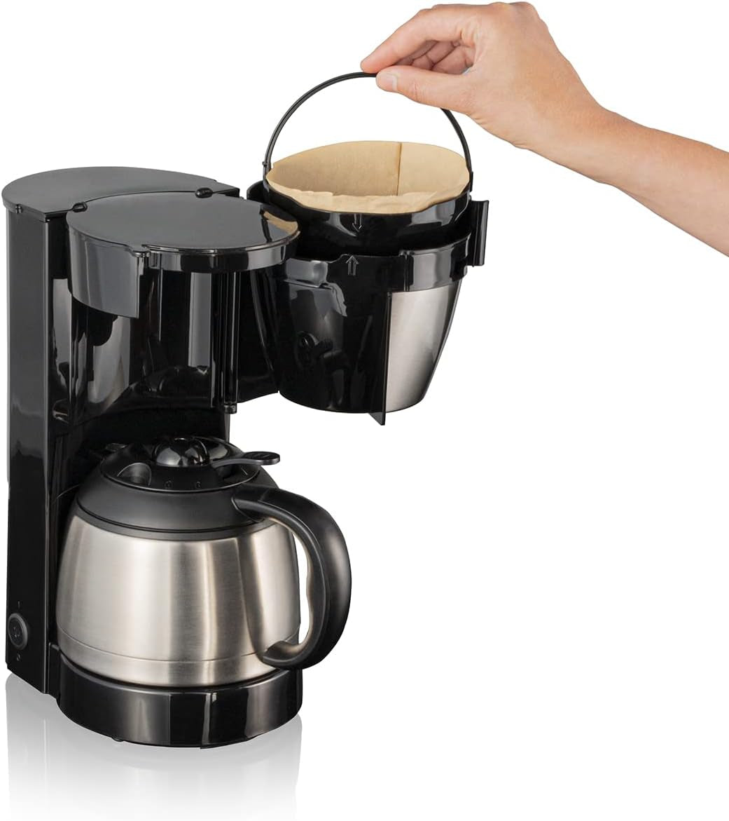Cloer 5009 warmhoudfilter-espressomachine voor maximaal 8 kopjes 800W met geïsoleerde roestvrijstalen karaf 1x4 filterbeker zwart