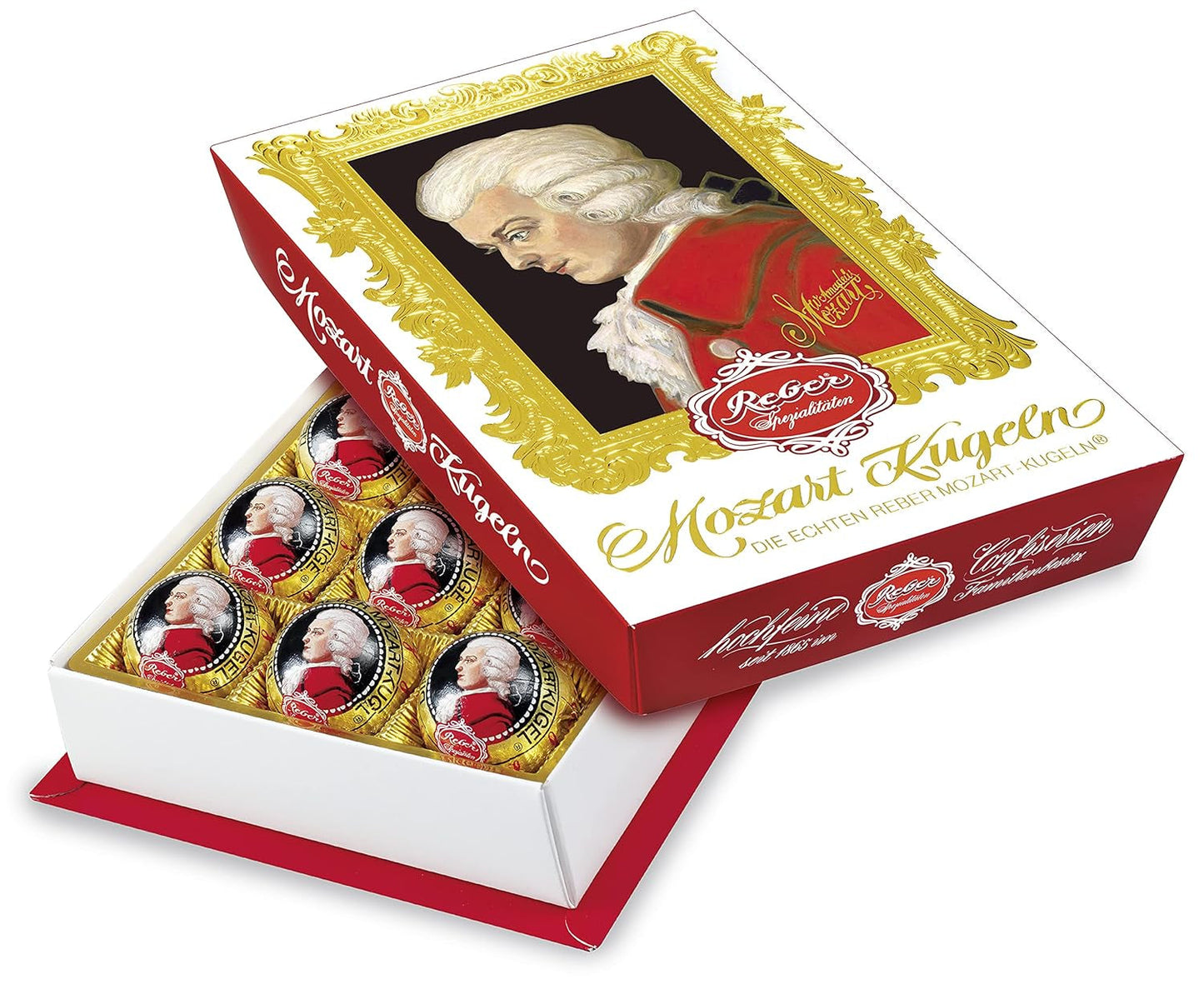 Reber Mozart-balletjes met pure chocolade, verpakking van 6 met marsepein en nougat, veganistisch - 1 x 120 g