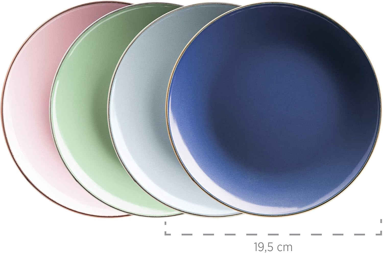 MÄSER 931870 Metalen frame, Moderne serviesset voor 4 personen met messingkleurig frame, 16-delige combinatieset met coupevormen zonder frame, Veelkleurig, Steengoed, Pastel'n'Blue
