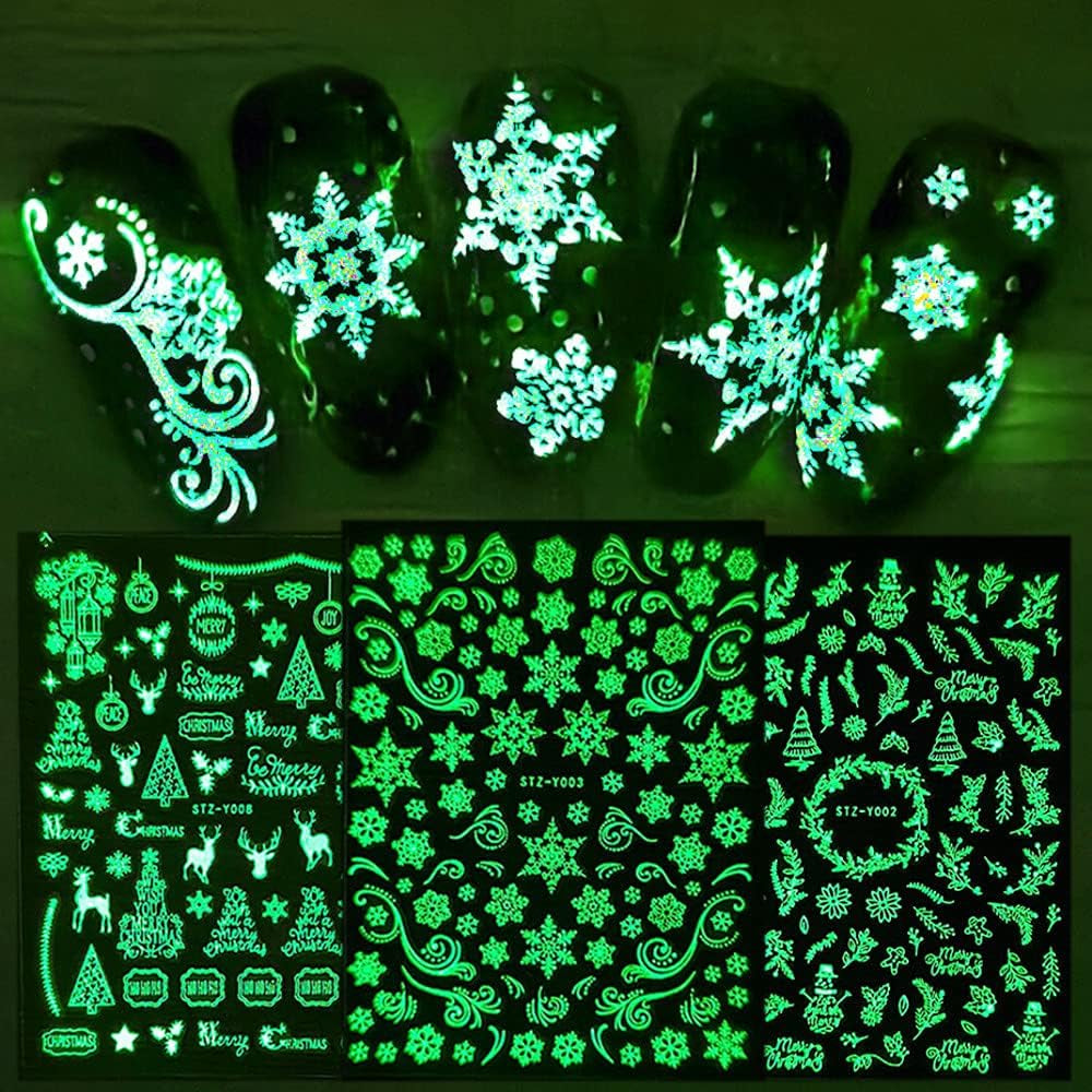 9 Blatt Nagelsticker Weihnachten Nagelaufkleber Selbstklebend Weiß Rentier Schneemann Nail Art Sticker Decoratie Nageldesign Zubehör