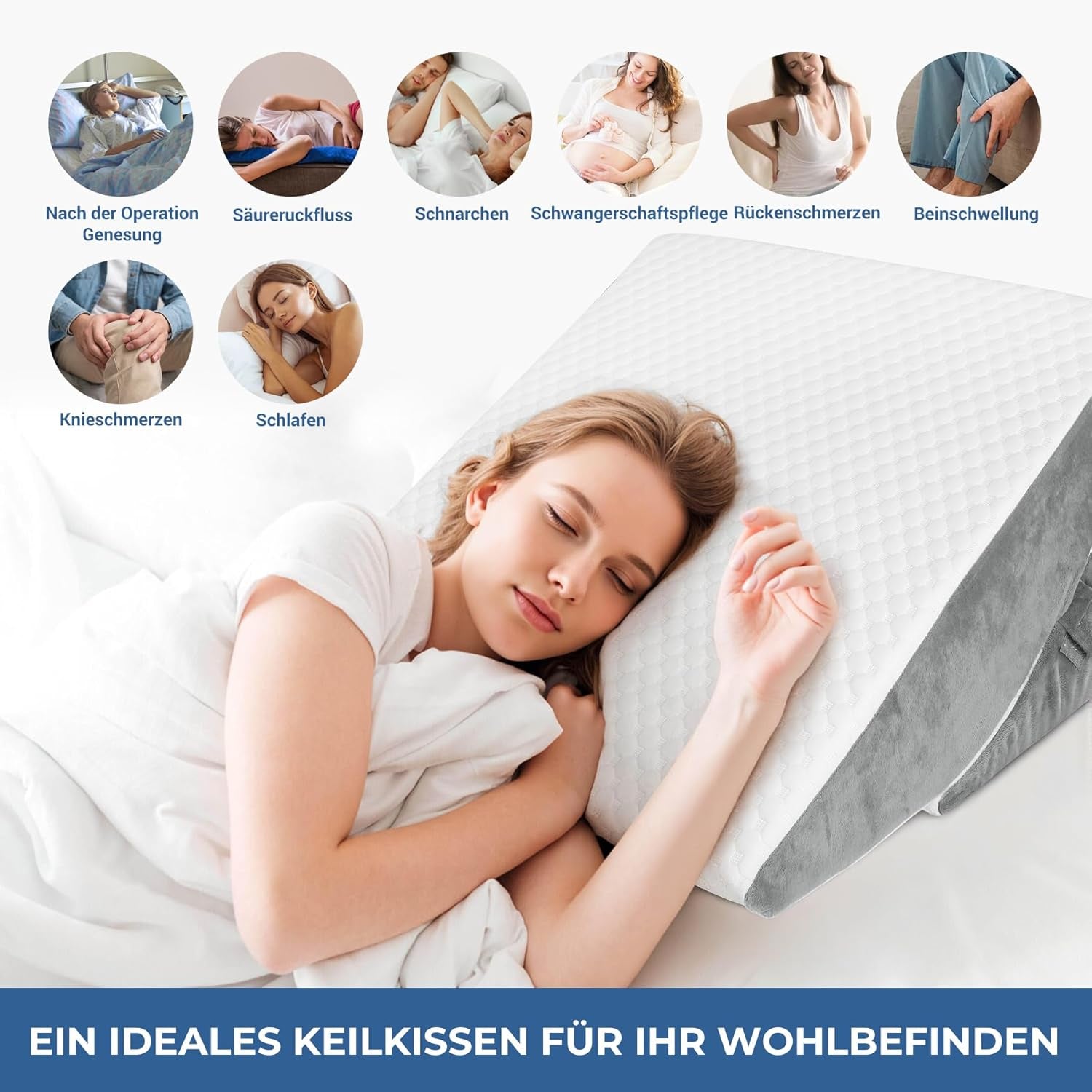 Verstelbaar wigkussen, leeskussen van schuim met hoge dichtheid met nekrol voor bed en bank, ergonomische bedwig voor slaaprefluxapneu, beenkussen, rugkussen voor lezen, gamen of tv kijken