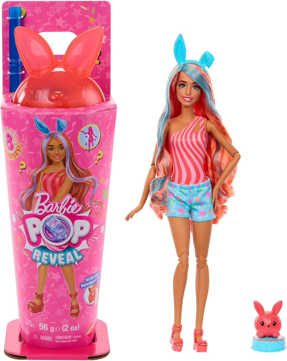 Barbie Pop Onthullingspop en accessoireset Shakes-serie Leuk geurend katje Modepop en huisdier met 8 verrassingen, waaronder van kleur veranderende JCN87