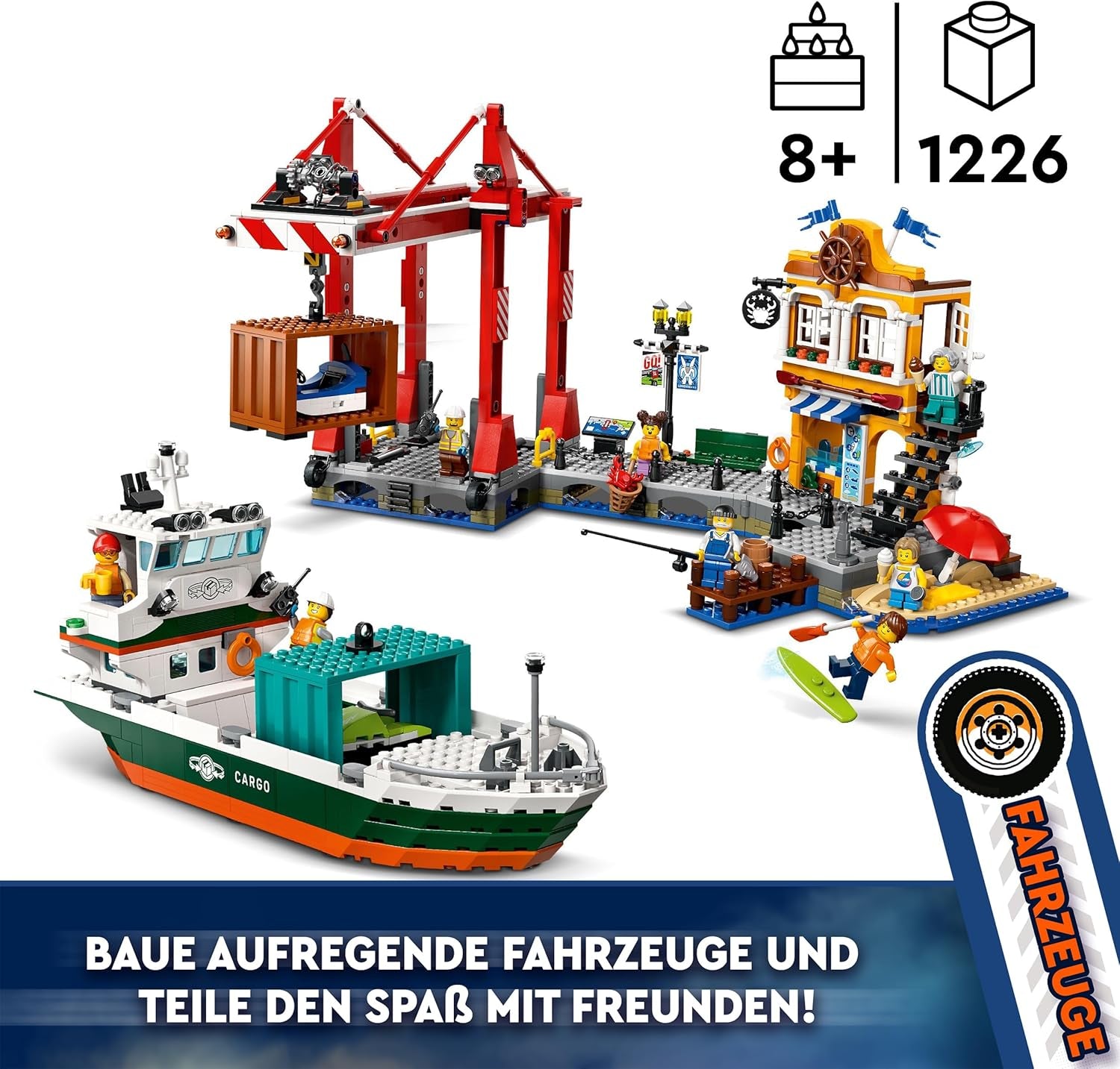 LEGO City haven met vrachtschip, bouwspeelgoed voor jongens en meisjes vanaf 8 jaar, cadeau-idee voor kinderen, containerkraan, speelgoedschip en 8 minifiguren 60422 Bouwsets Besuche den LEGO-Store