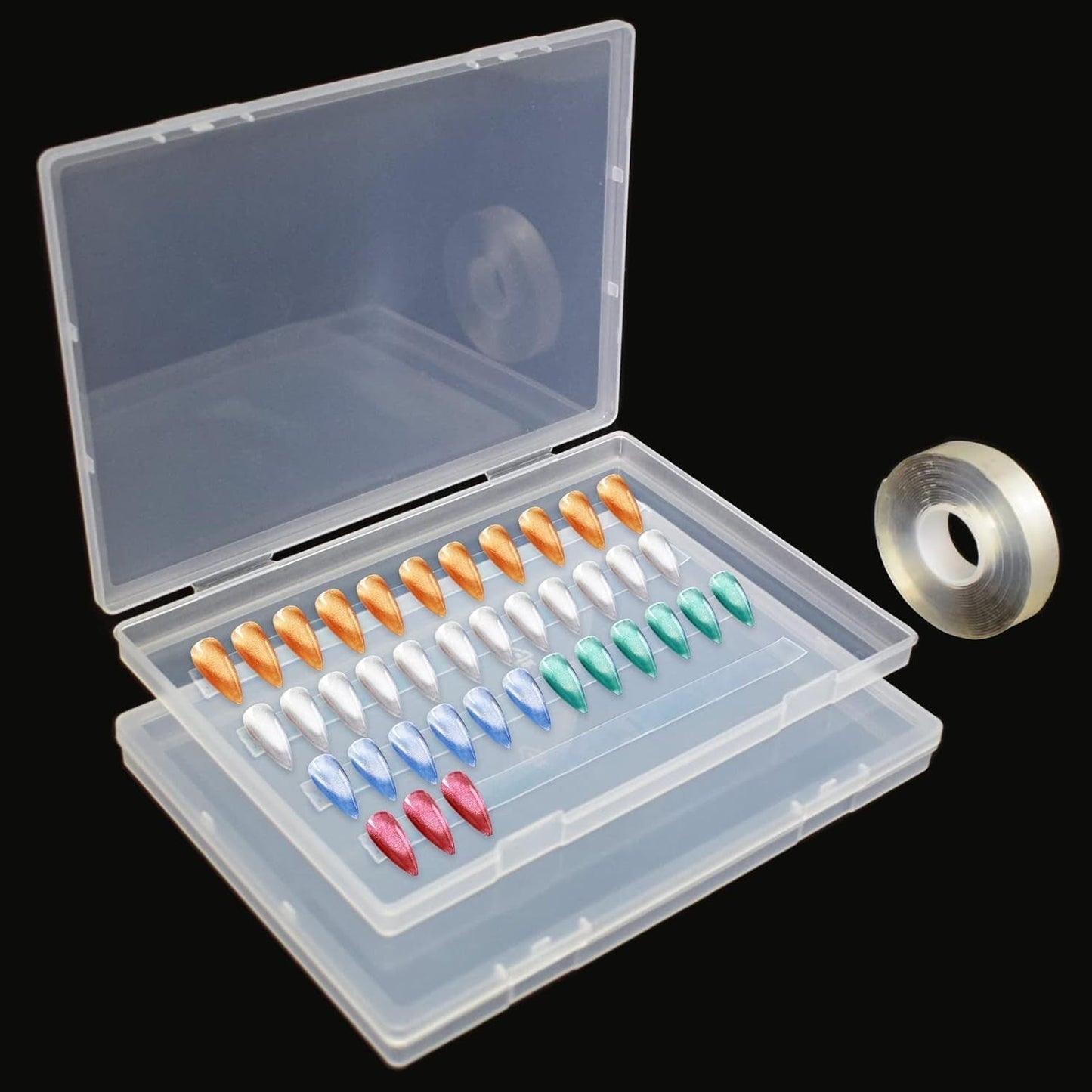 2 stuks 30 cm dubbelzijdig plakband kunstnagel opbergdoos doorzichtige rechthoekige doos plastic verpakkingsdozen nageltips container kunstnagels 21,8x15,5 cm