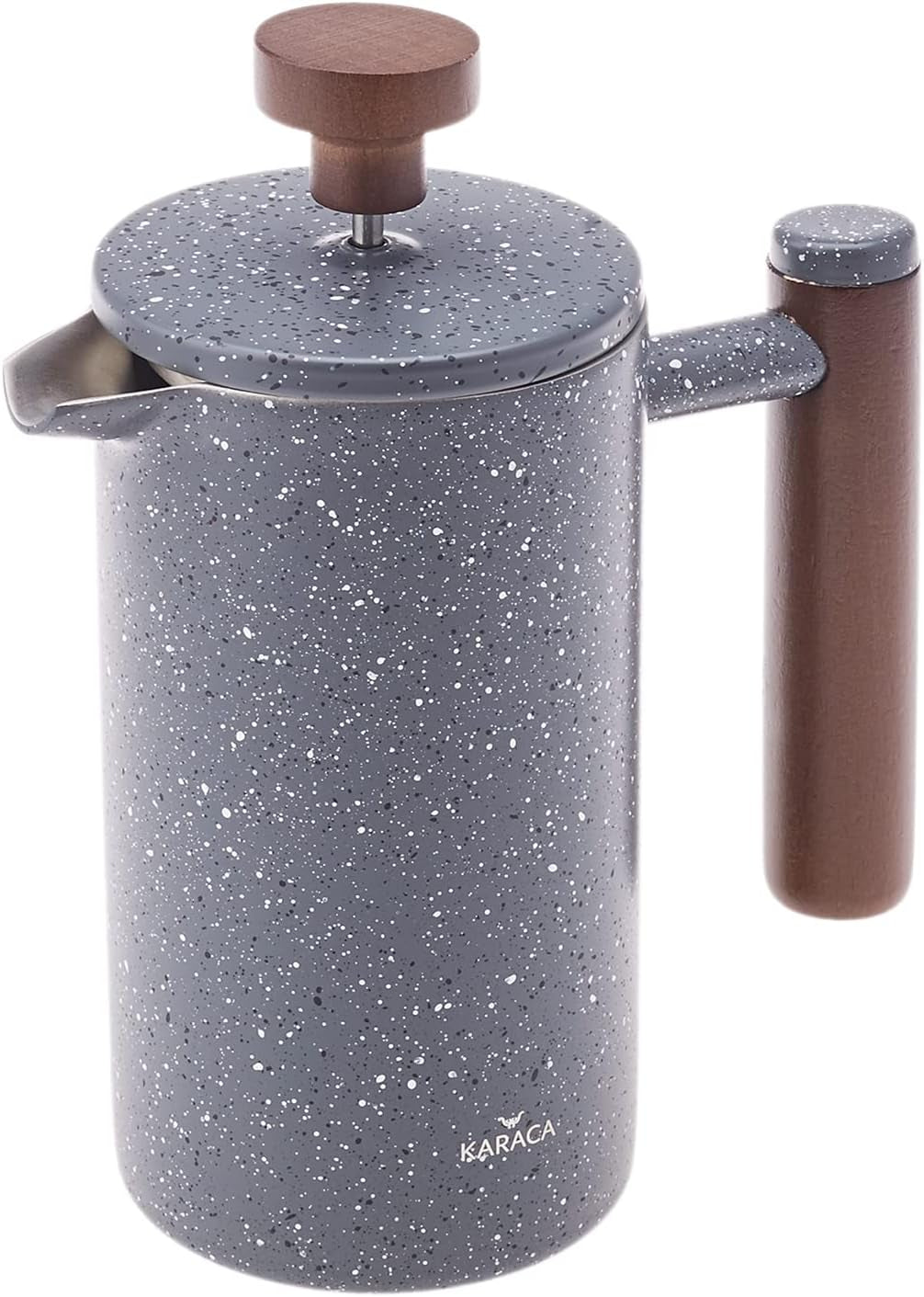 KARACA Marmeren dubbelwandige Franse pers met kastanjehouten handvat - Geïsoleerde Franse pers voor koffie - Home Travel Camping Koffiezetapparaat - 350 ml - Donkergrijs
