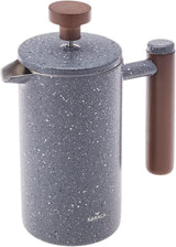 KARACA Marmeren dubbelwandige Franse pers met kastanjehouten handvat - Geïsoleerde Franse pers voor koffie - Home Travel Camping Koffiezetapparaat - 350 ml - Donkergrijs