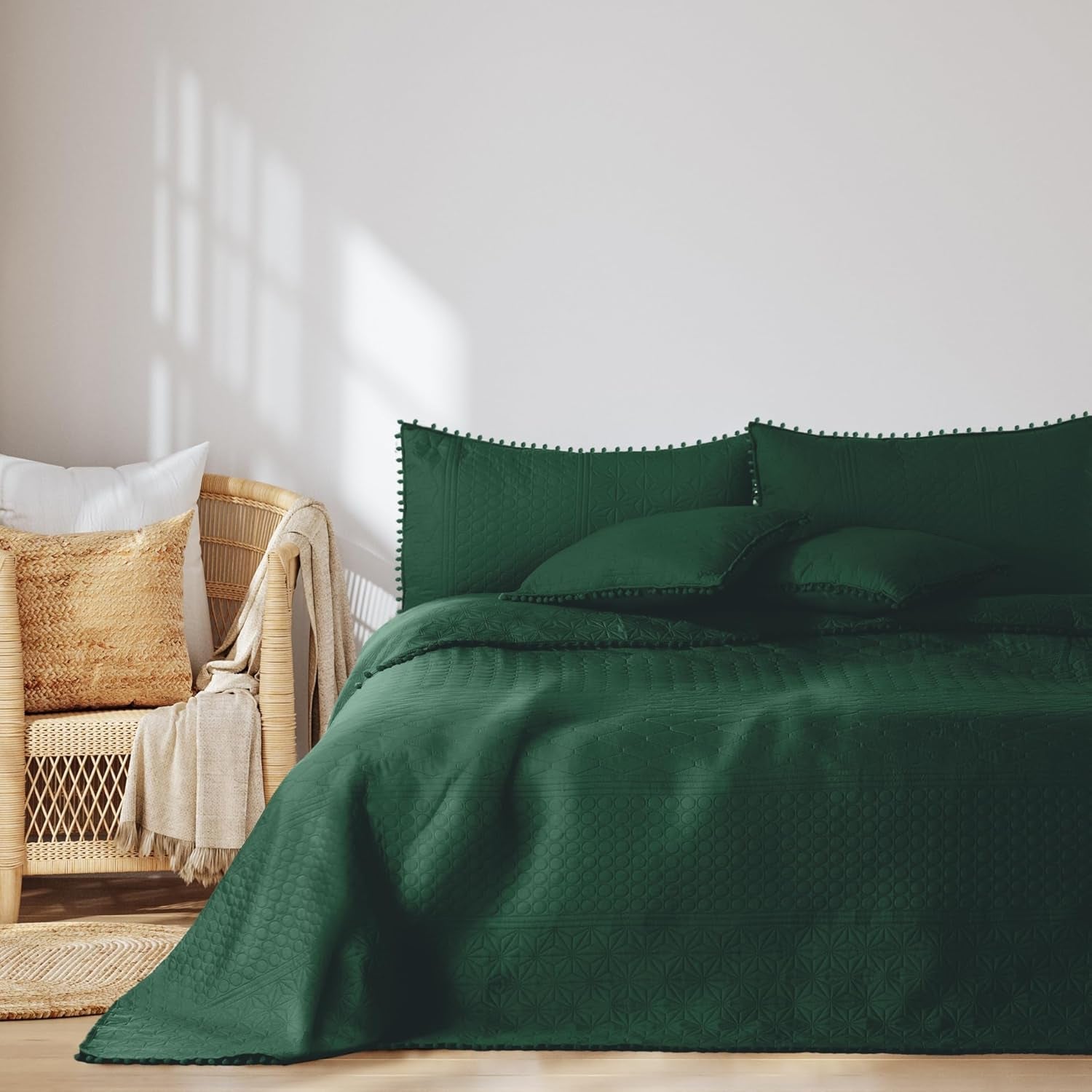 Ameliahome Sprei met pompons 220X240 Cm Dubbelzijdige sprei Ultrasoon Quilten Polyester Meadore Grijs Bedden en Dekens Besuche den AmeliaHome-Store Meadore donkergroen 240X260 Cm