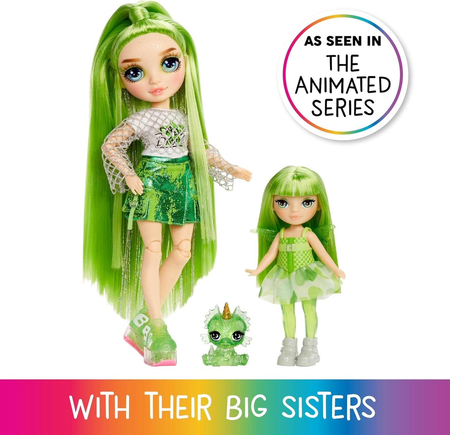 Rainbow High Littles Rainbow Fantasy Fee en huisdier - Smaragdgroen, Groen - 14 cm gelede kleine fantasiedrakenpop met verwisselbare sprookjesvleugels, zoet cadeau voor kinderen vanaf 4 jaar