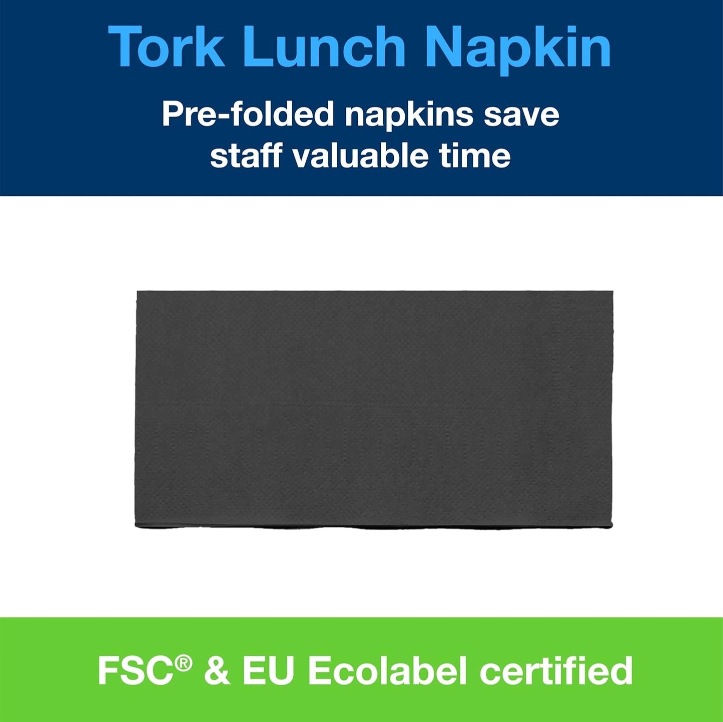 Tork 477851 Zwart 1/8 gevouwen lunchservetten / 2-laags voorgevouwen papieren servetten voor snacks of kleine maaltijden / Geavanceerde kwaliteit / 10 X 200 (2000) Servetten / 32,6 X 33 Cm (L X B)