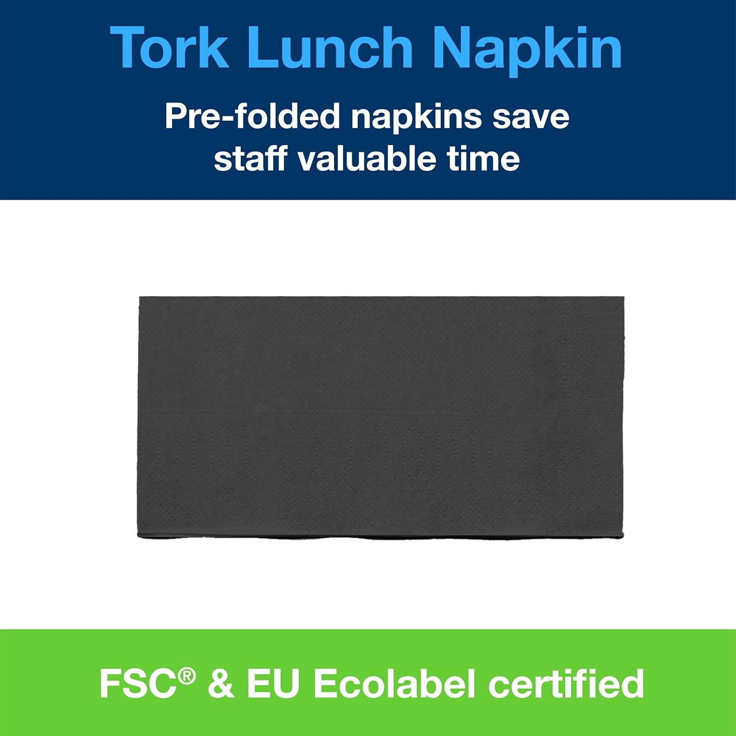 Tork 477851 Zwart 1/8 gevouwen lunchservetten / 2-laags voorgevouwen papieren servetten voor snacks of kleine maaltijden / Geavanceerde kwaliteit / 10 X 200 (2000) Servetten / 32,6 X 33 Cm (L X B)