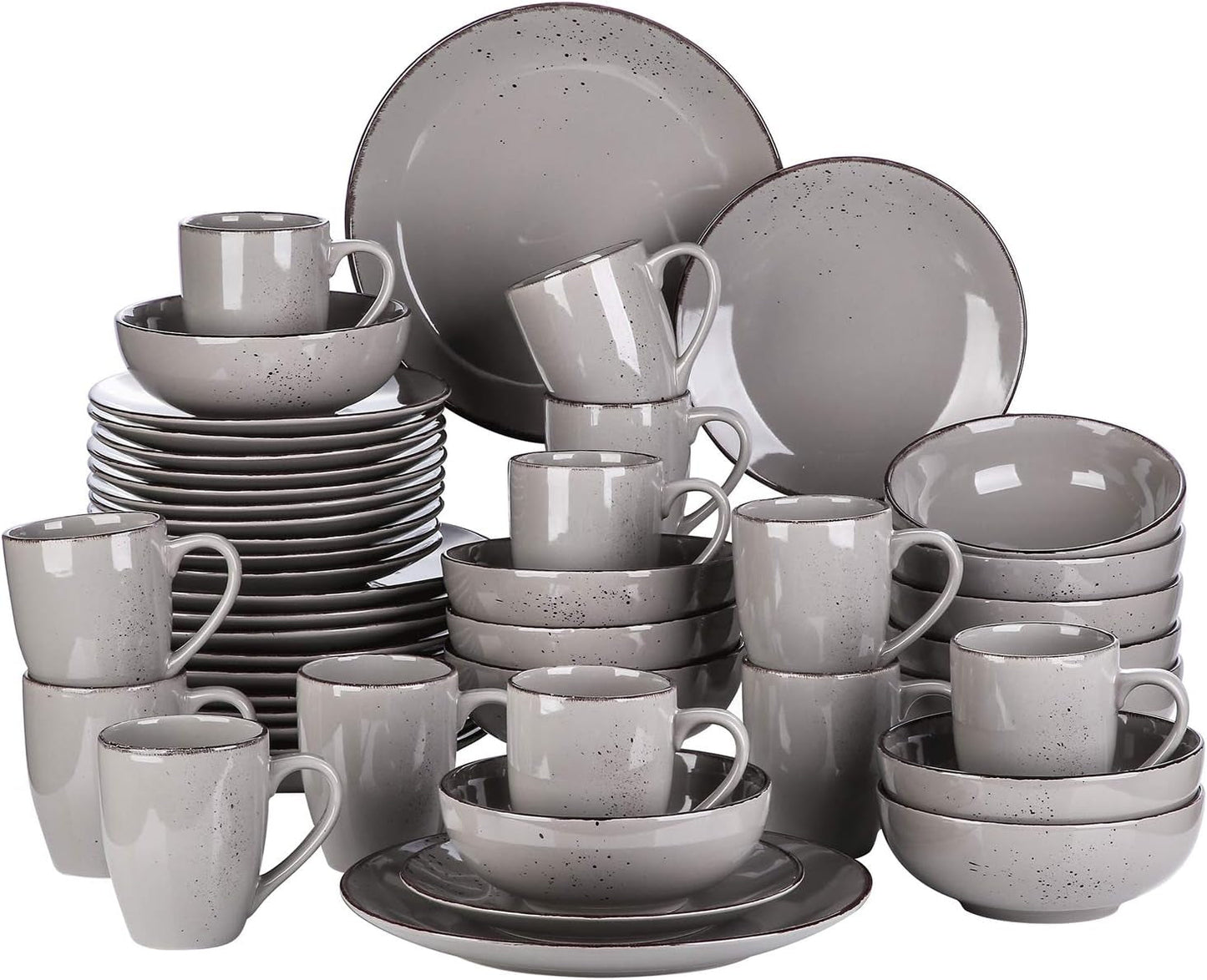Vancasso 12-persoons serviesset Navia steengoed serviesset 48-delige combinatieset met borden slaborden kommen en kopjes vintage look natuurlijk design