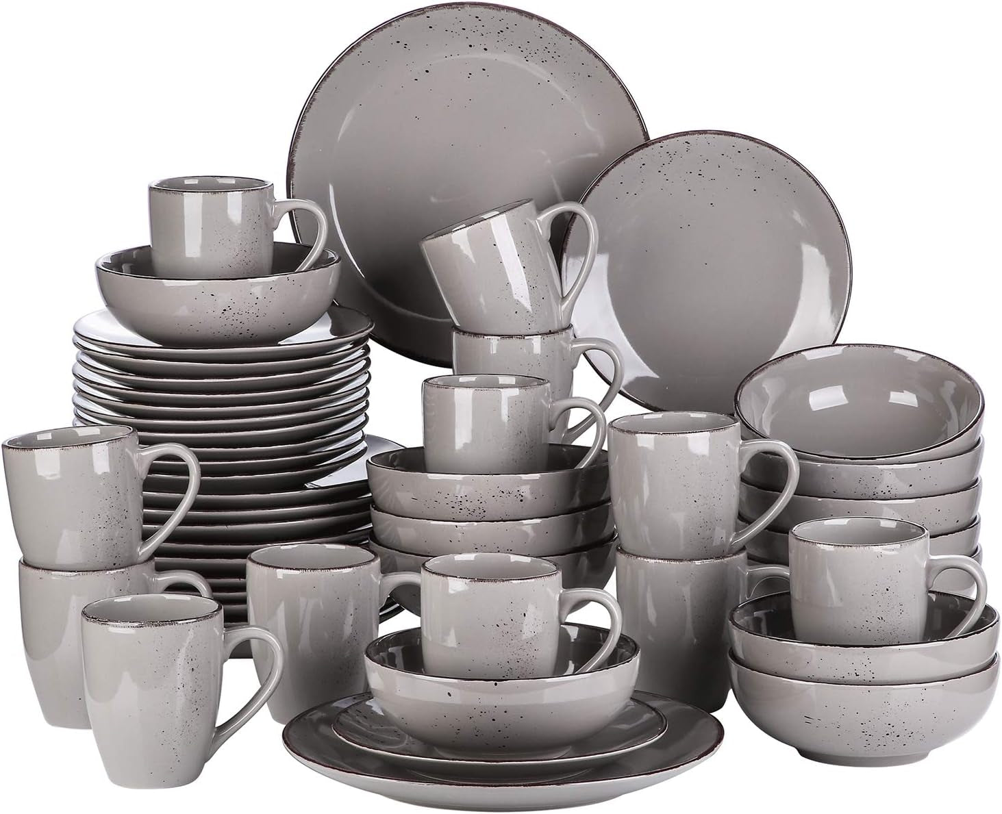 Vancasso 12-persoons serviesset Navia steengoed serviesset 48-delige combinatieset met borden slaborden kommen en kopjes vintage look natuurlijk design