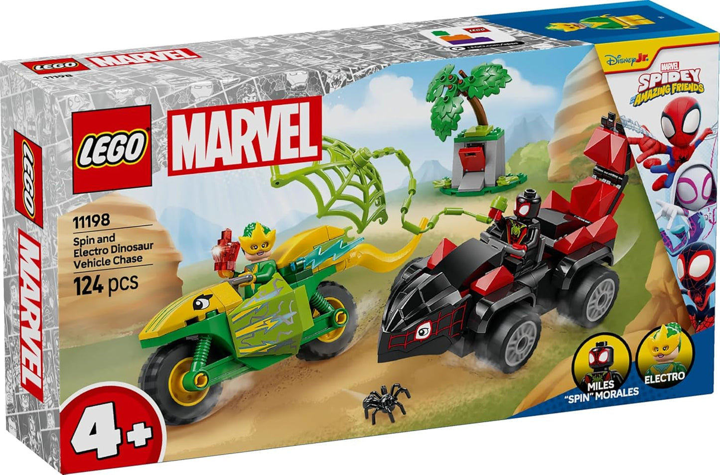 LEGO Marvel actieplezier met spin en electro in hun dino-speedsters, bouwbare superheldenauto voor jongens en meisjes vanaf 4 jaar, heldenset met speelgoedauto, Spidey en zijn supervrienden 11198 Bouwsets Beuche in LEGO-Store