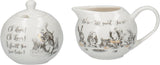 Alice in Wonderland fijne porseleinen theepot en melkkan, porseleinen kom en melkkan in een luxe geschenkdoos