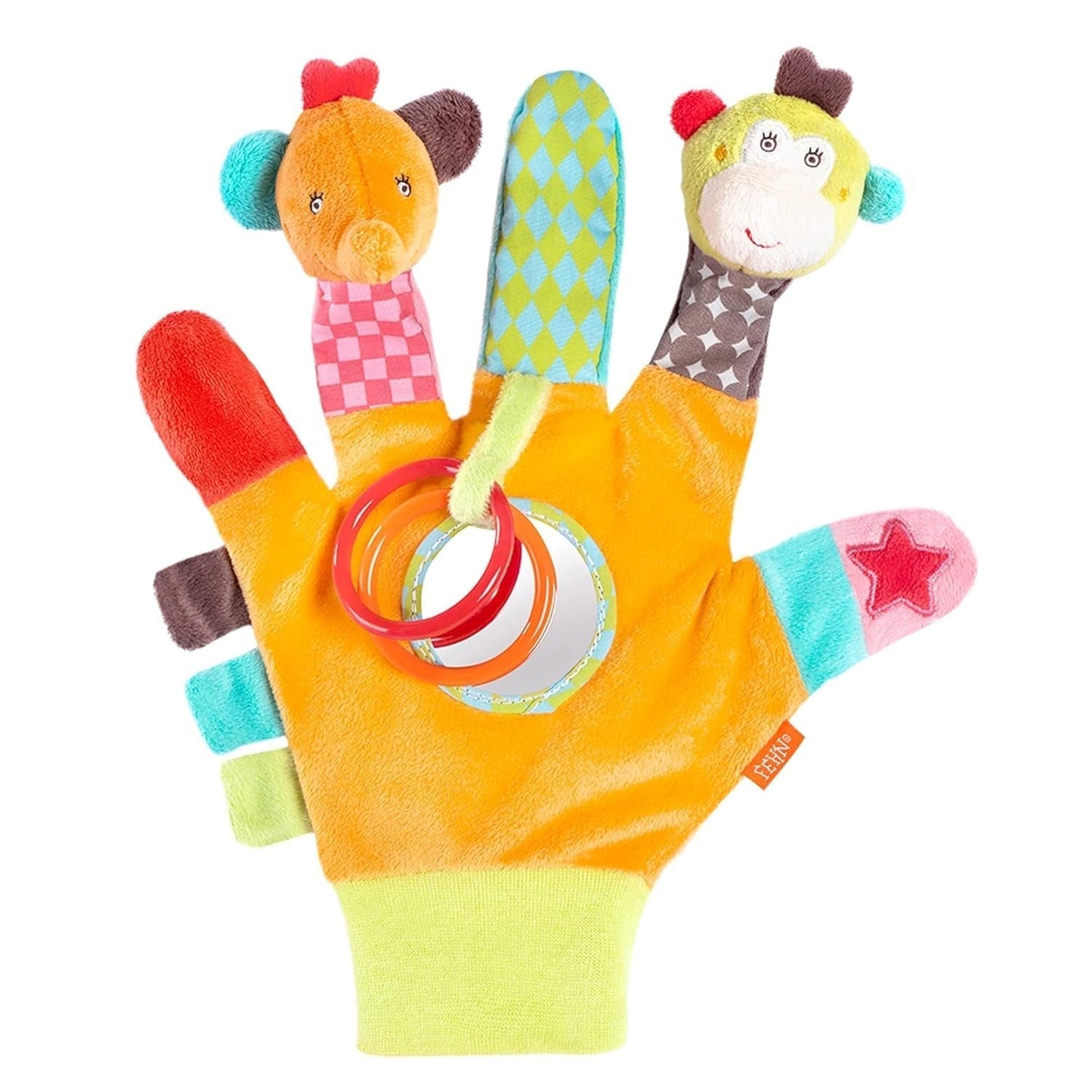 Fehn Babyhandpop Krokodil - Knuffel met rammelaar, ritselend papier, bijtring en pieper - Babyhandpop - Knalspeelgoed voor baby's en peuters vanaf 6 maanden Babyspeelgoed Naty Shop Safari
