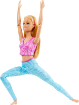 Barbie Made-to-Move pop met blond haar, afneembaar roze sporttopje en blauwe yogabroek, 22 gewrichten, HRH27, [Multicolor]