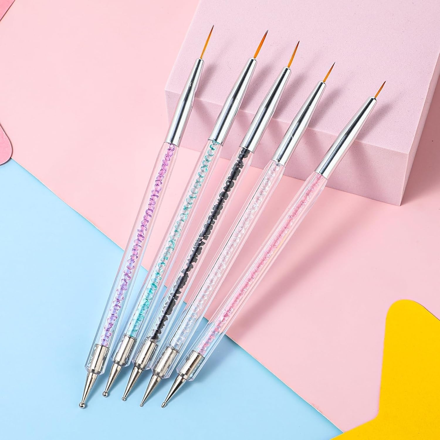 5 stuks Nail Art Pinsel Set Dotting Tool Nailart Pinsel Nageldesign Double Ended Dotting Pen Strass Professional Acryl Feinmalerei Nail Art Design
