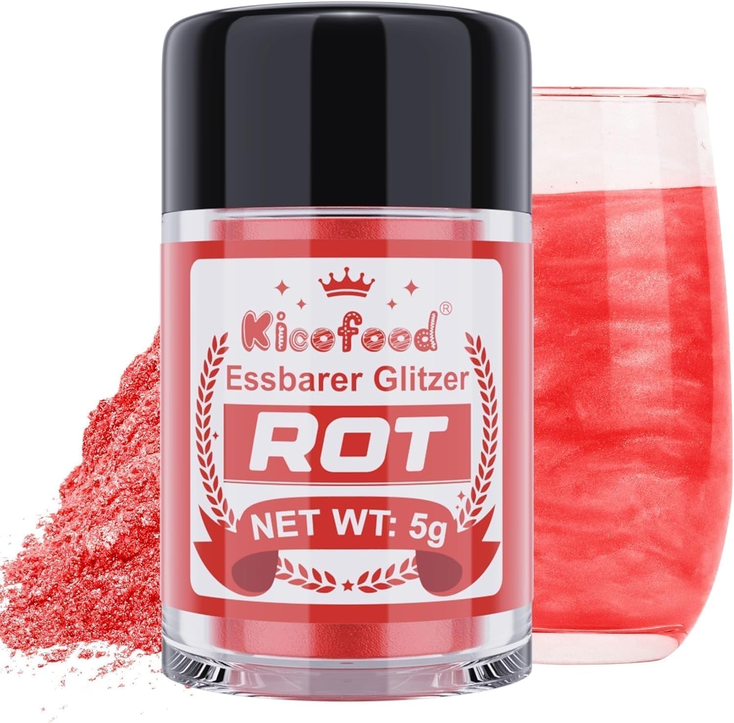 Kicofood, eetbare glitters, 5 gram, diverse kleuren Glitter Naty Shop Rood