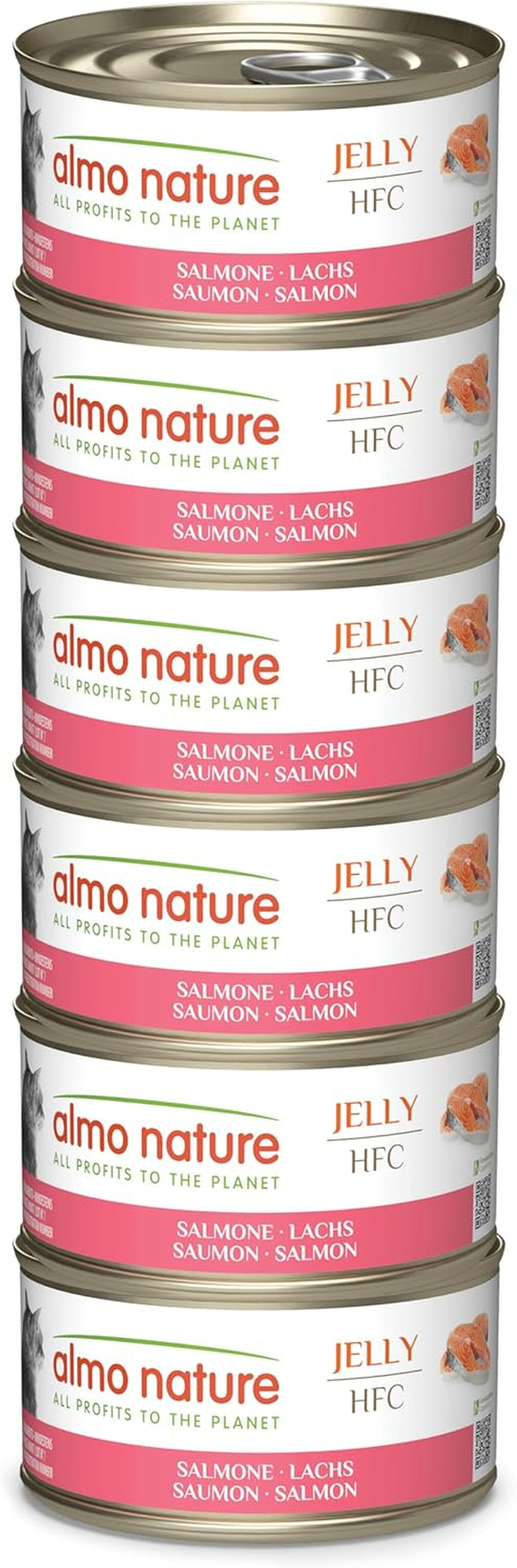 Almo Nature HFC Jelly - Nassfutter für ausgewachsene Katzen - Lachs - Menselijke kwaliteit, glutenvrij en monoproteïne - 6 x 70 g