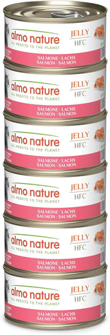 Almo Nature HFC Jelly - Nassfutter für ausgewachsene Katzen - Lachs - Menselijke kwaliteit, glutenvrij en monoproteïne - 6 x 70 g