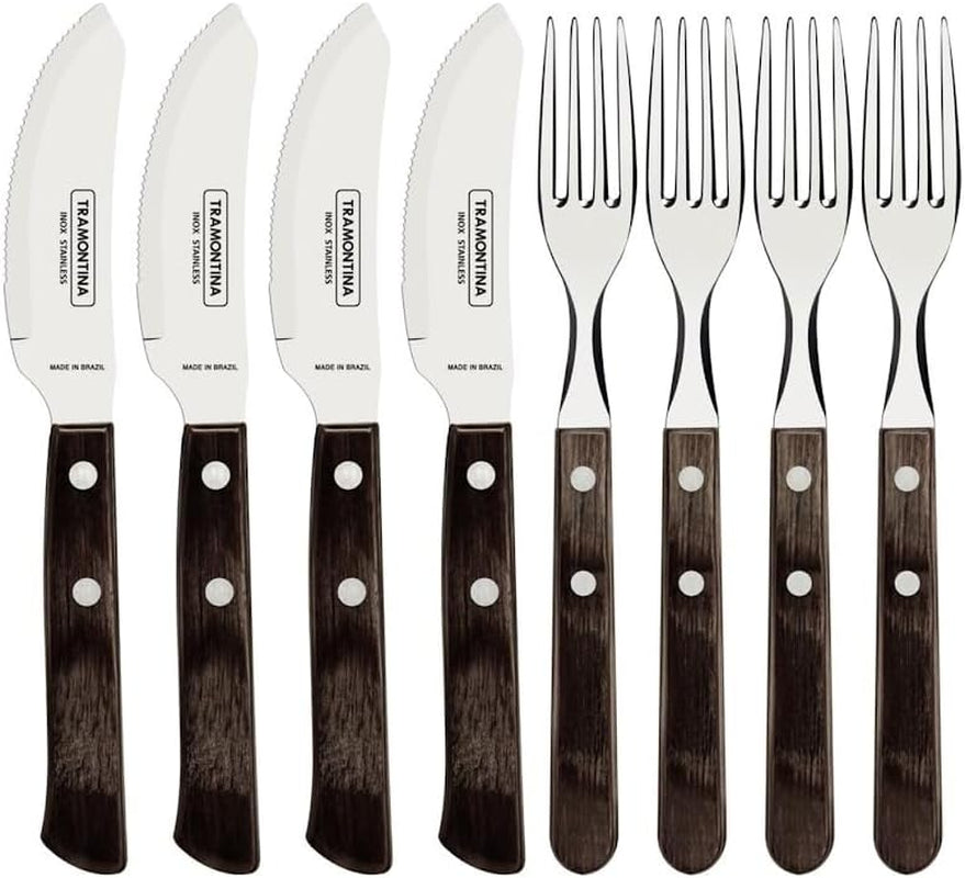 Tramontina PIZZA Besteck, 8-delige set, voor 4 personen, Rostfreier Edelstahl, Fsc-Zertifizierte Holzgriffe, Spülmaschinenfest Kitchen Naty Shop