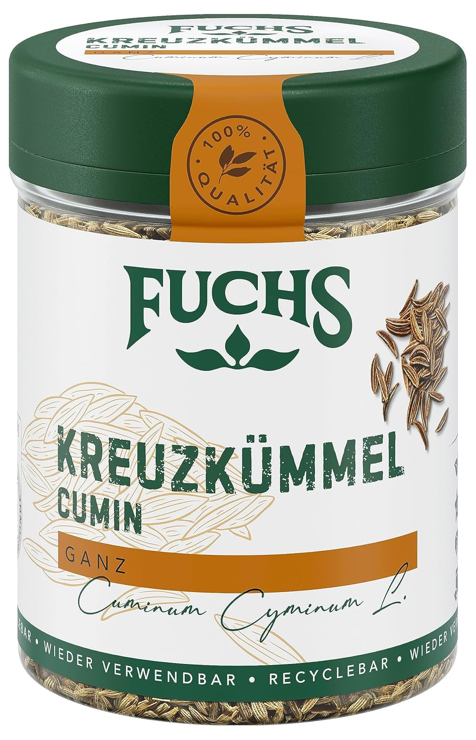 Fuchs Gewürze - Kreuzkümmel ganz - Orientalisch-nussige Note für Falafel und Linsengerichte - natuurlijke ingrediënten - 60 g in wiederverwendbarer, recyclebarer Dosis