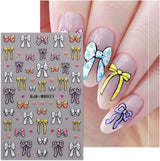 JMEOWIO Nagelsticker Bunte Herz Schleife 6 Blatt Nail Art Sticker Selbstklebend Nagelaufkleber Decoratie Nageldesign Zubehör