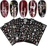 9 Blatt Nagelsticker Weihnachten Nagelaufkleber Selbstklebend Weiß Rentier Schneemann Nail Art Sticker Decoratie Nageldesign Zubehör