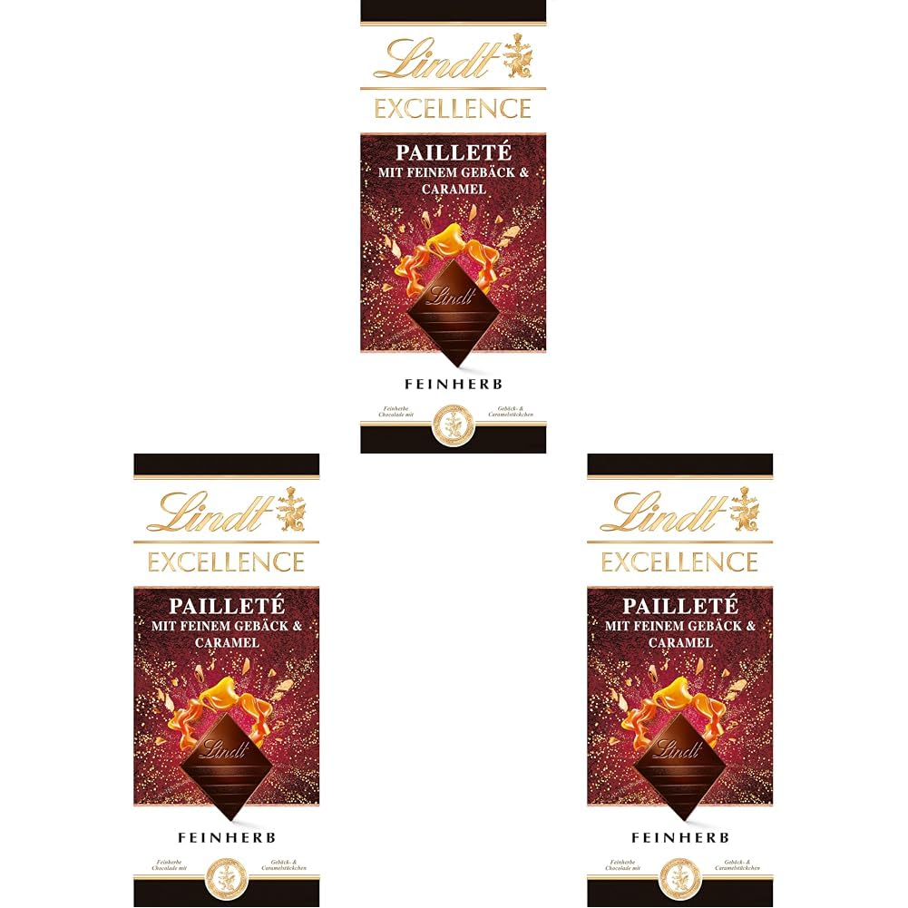 Lindt EXCELLENCE deegstukken met pailletten en karamel - fijne donkere chocolade met intense cacaosmaak