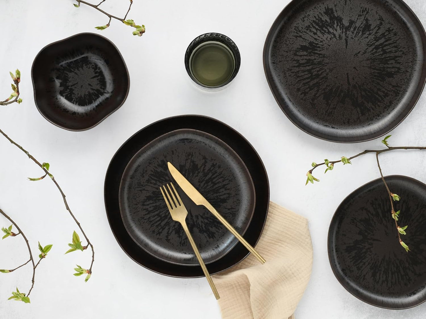 CreaTable, 21249, Natura Organic RUSTY-serie, 12-delige serviesset voor 4 personen, porseleinen bordenset, vaatwasser- en magnetronbestendig, gemaakt in Europa