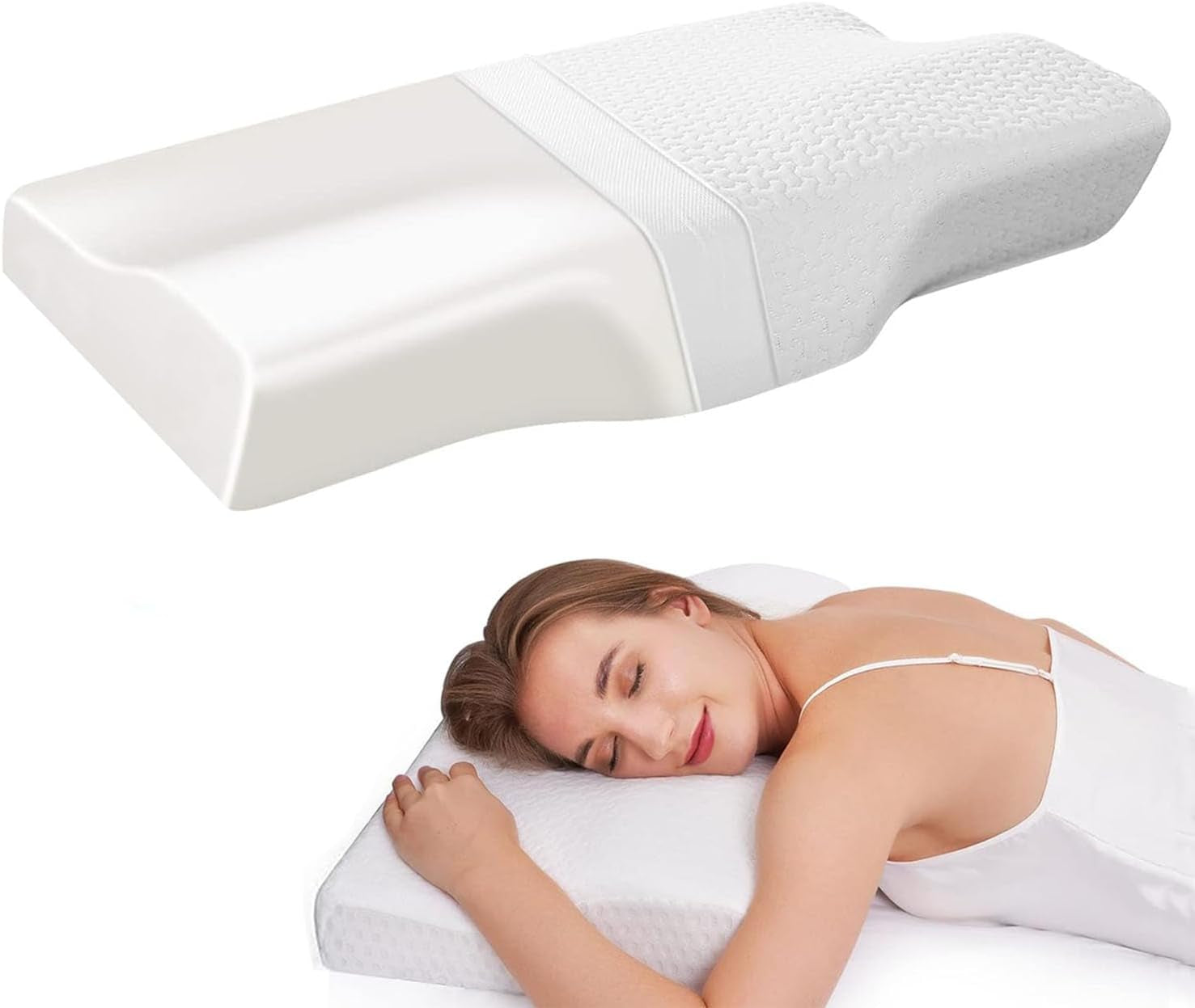 BDTFO Nekpijn Memory Foam Kussen Orthopedisch Cervicaal Contourkussen Neksteun voor de buikzijslaper met wasbare ademende ritssluiting Cervicale orthopedische kussens Naty Shop Butterfly Wit