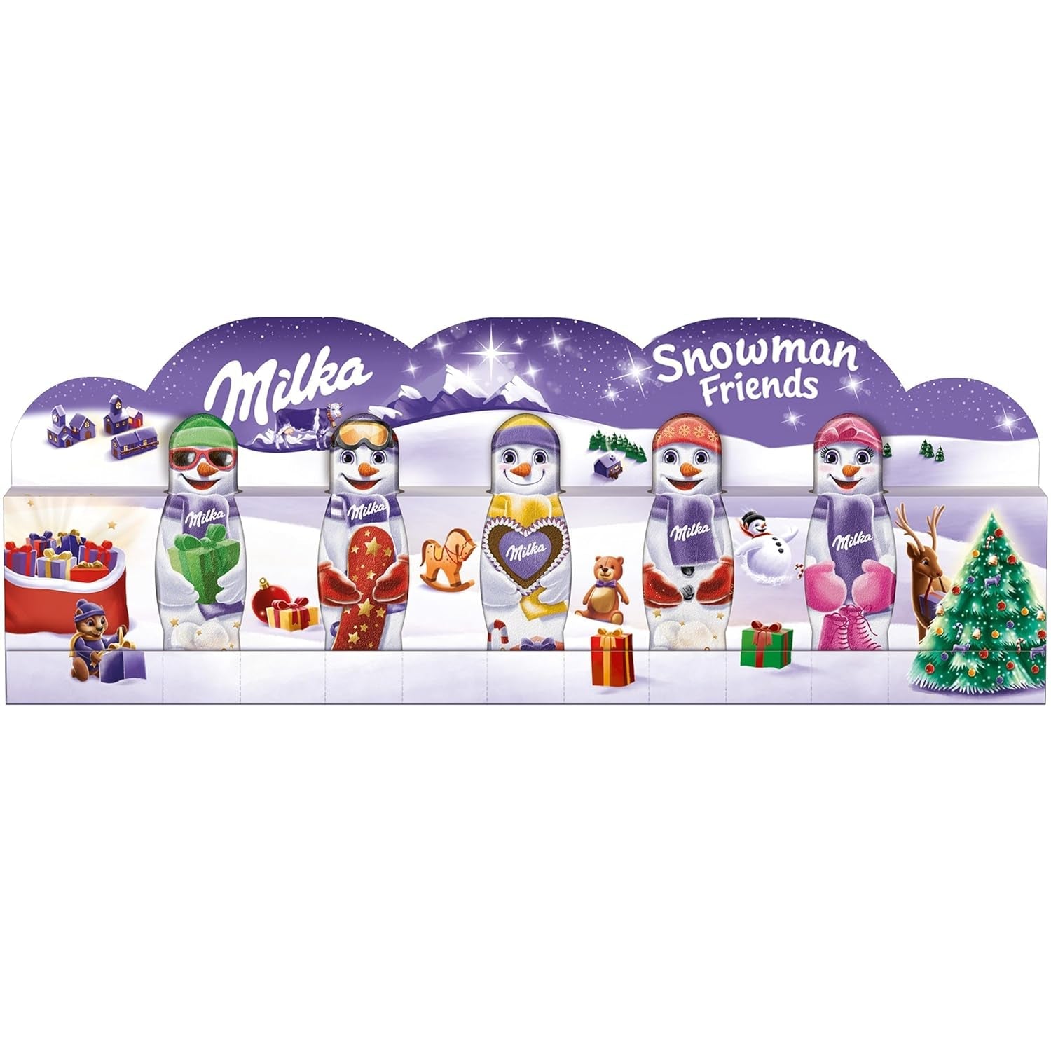 Milka Sneeuwmanvrienden Alpenmelk - Mini-sneeuwmannen gemaakt van fijne chocolade met alpenmelk - 5 x 15 g