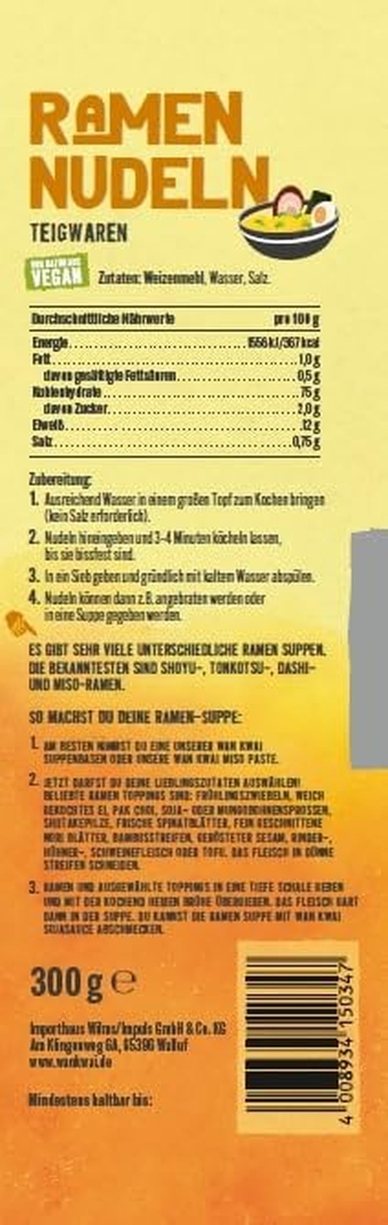 Wan Kwai Ramen Noodles 300g – Authentieke smaak voor de Aziatische keuken. Veelzijdige, snel te bereiden ingrediënten van hoge kwaliteit. Ideaal voor soepen en wokgerechten.