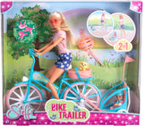 Steffi Love fietskar, pop op fiets met aanhanger voor baby, hond en koptelefoon, vanaf 3 jaar