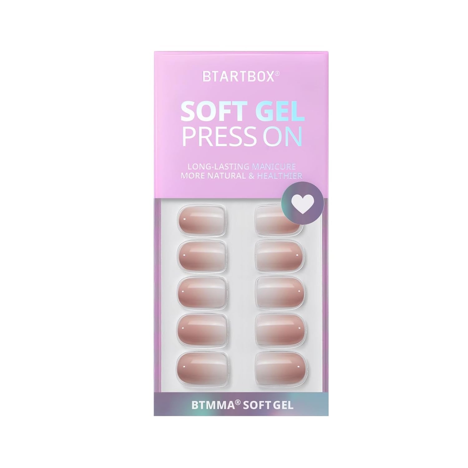 Btartbox Korte vierkante kunstnagels Baby Boomer lijm op witte gradiënt roze kunstnagels Korte kunstnagels met nagellijm 30 stuks vierkante kunstnagels