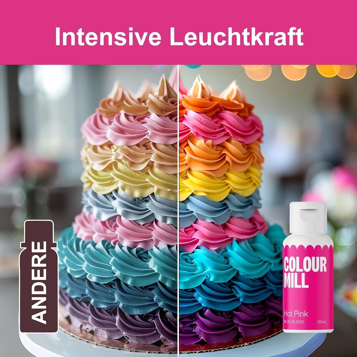 Color Mill vloeibare kleurstofset - 5 x 20 ml op oliebasis (zwart, felroze, paars, rood en blauw) - UV-bestendig - perfect voor bakken en als topping voor taarten, muffins en taartdecoraties