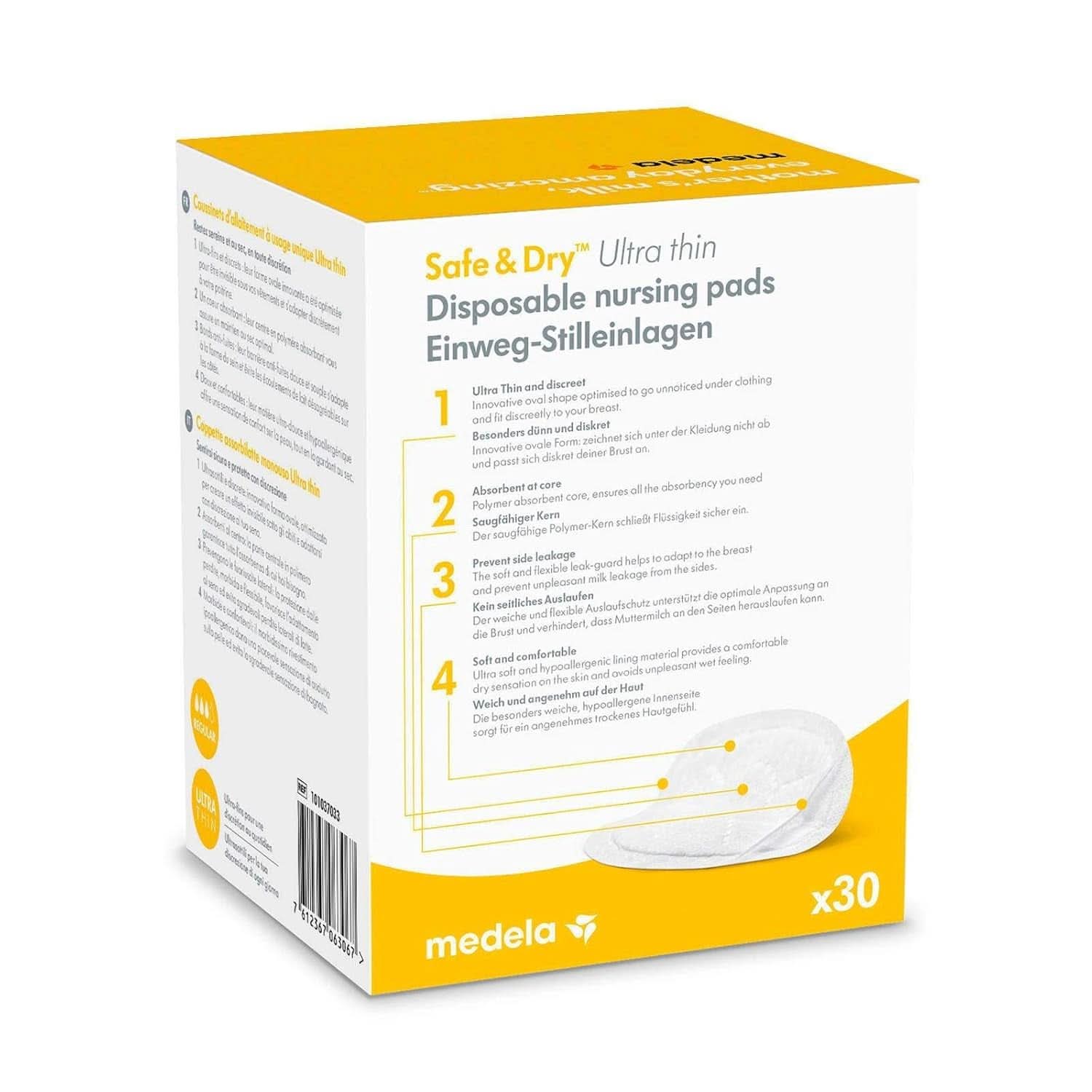 MEDELA Safe & Dry Einweg-Stilleinlagen, Ultradünn, Einzeln Verpackt, 30 Stück Accessoires Voeding en borstvoeding Bebe Naty Shop