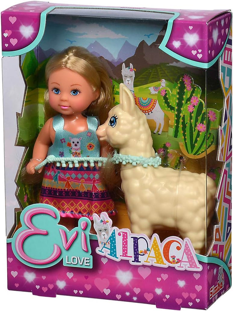 Simba 105733497 - Evi liefdespop in schattige alpaca-outfit en riem, 12 cm, voor kinderen vanaf 3 jaar