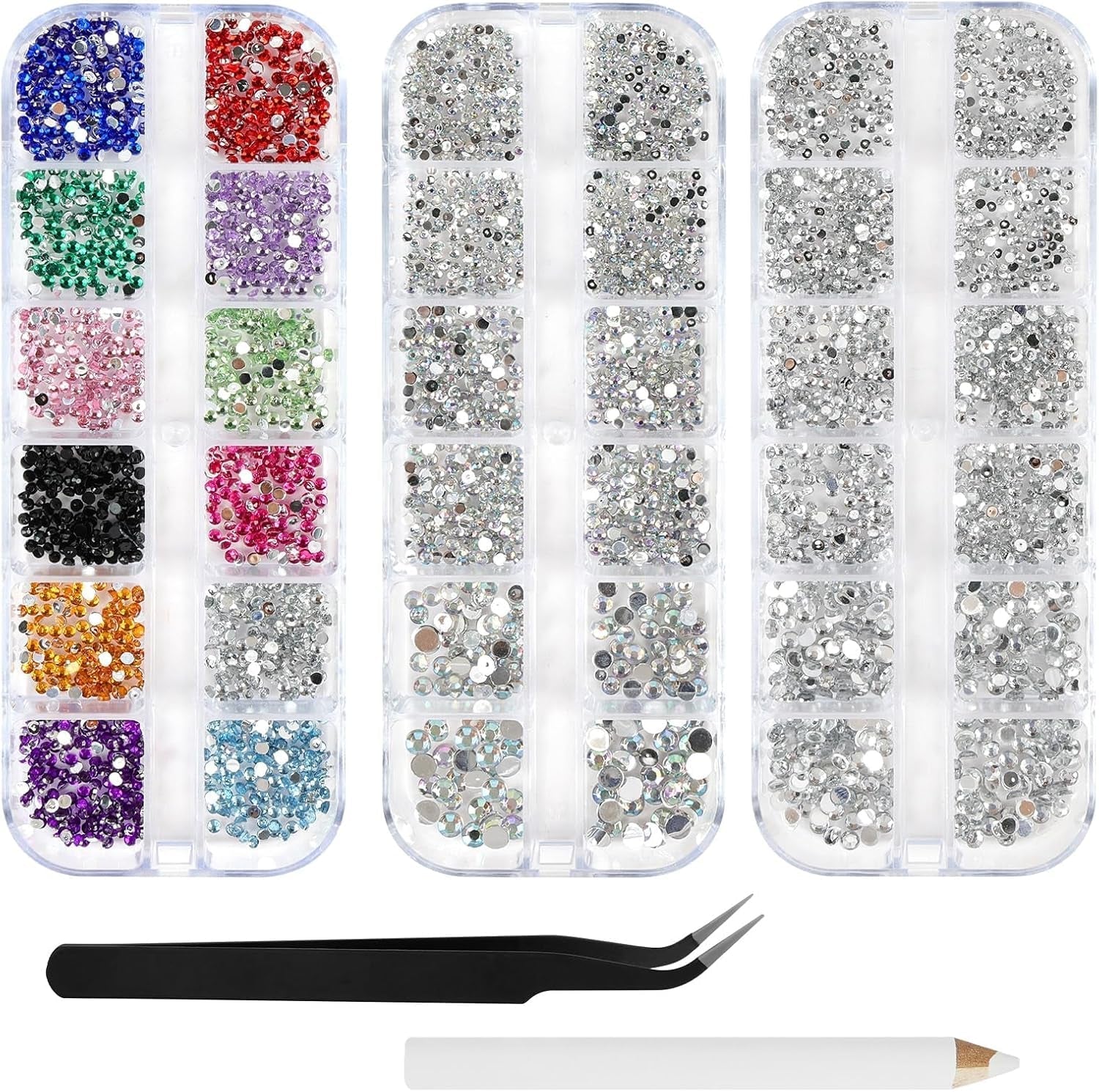 Harz Strasssteine ​​4200 Stuks Strass Kristalle 1Mm-5Mm Gemischte Kinder Bastelsachen Kit Mit Strass Mit Picking Pinzette en Stift Für DIY Nägel Kleidung Kunsthandwerk Gemischt Becher Party (A)