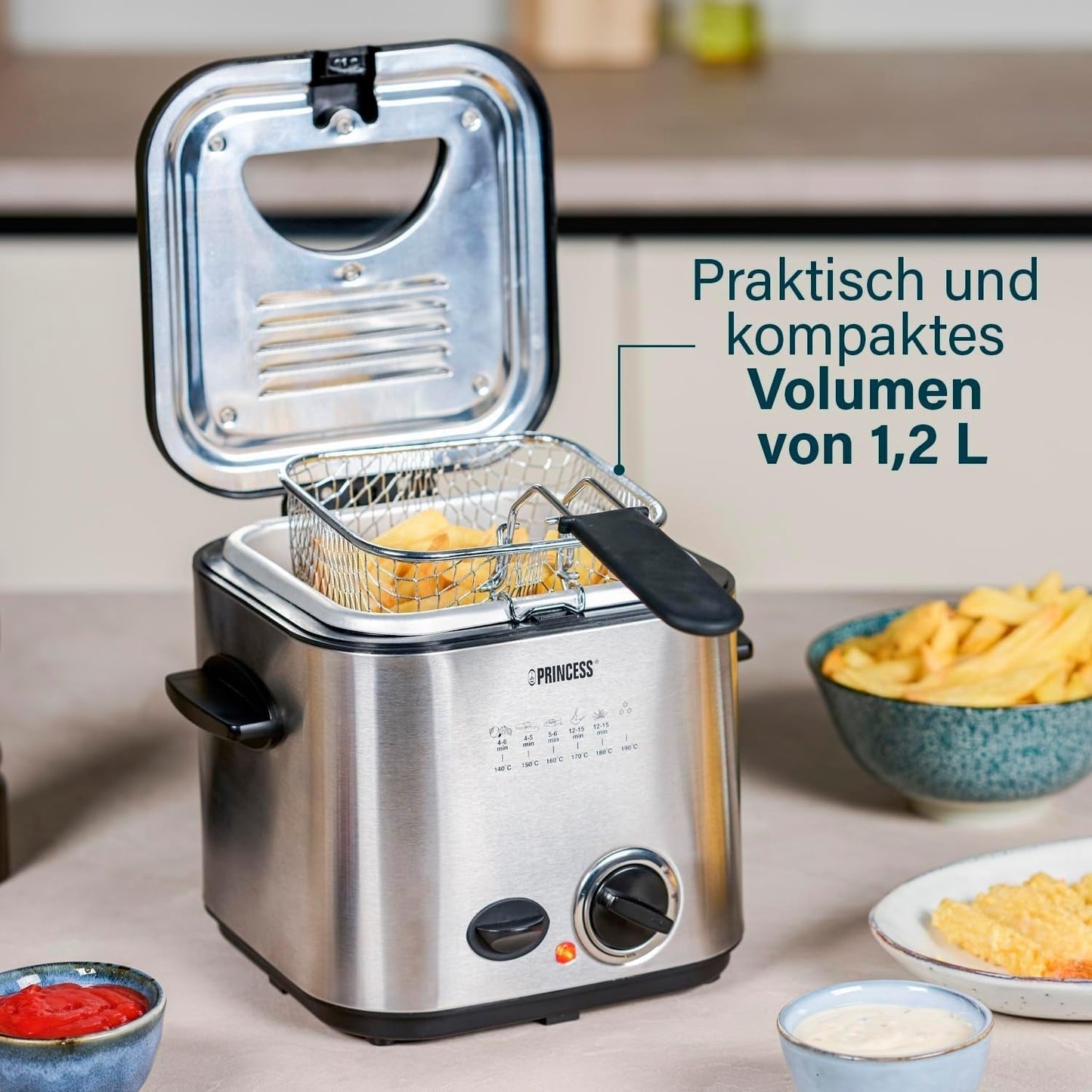 Princess 182611 Mini Fonduefriteuse - Snelle verwarming - Geurfilter - Capaciteit 1,2 liter, Zilver Huishoudelijke apparaten Naty Shop