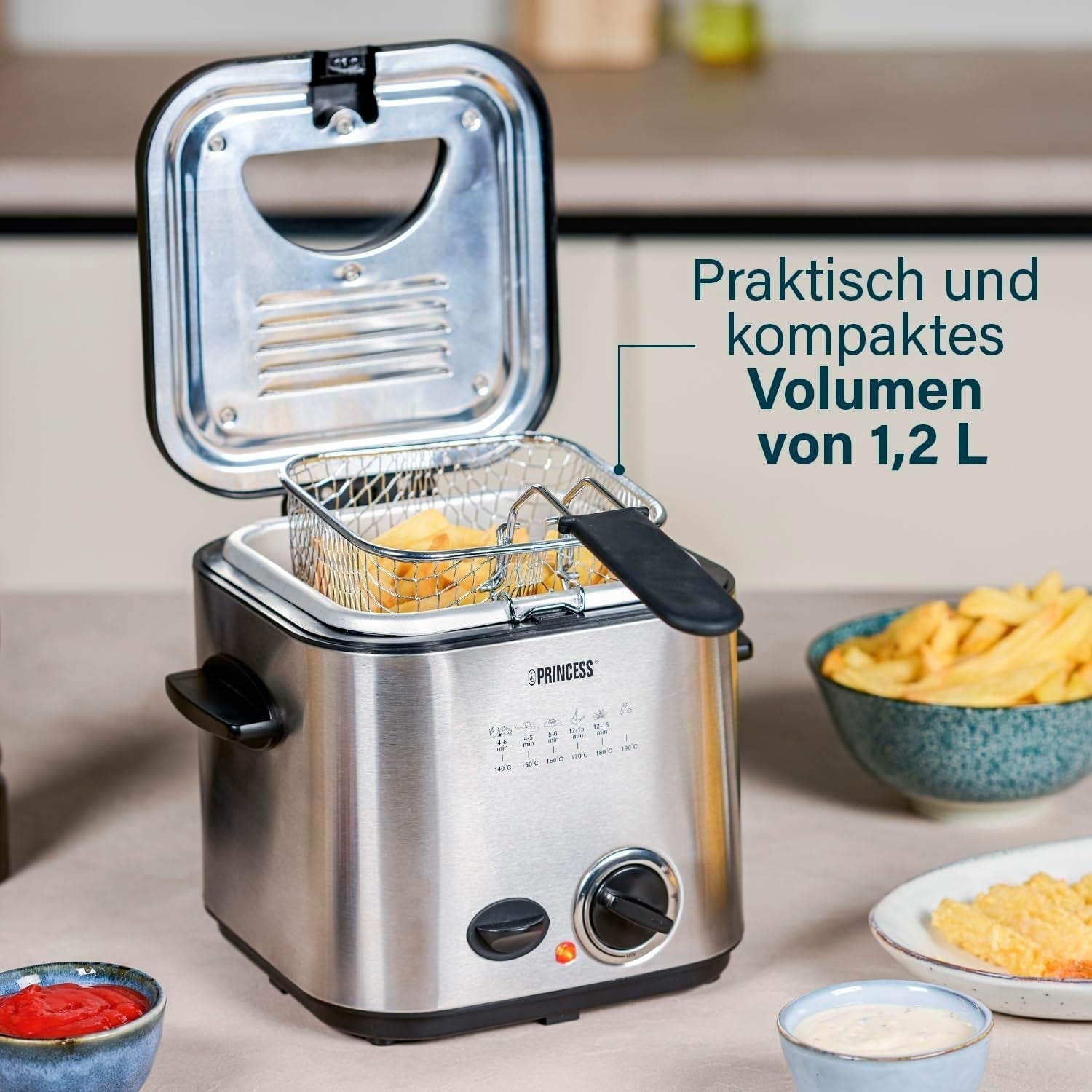 Princess 182611 Mini Fonduefriteuse - Snelle verwarming - Geurfilter - Capaciteit 1,2 liter, Zilver Huishoudelijke apparaten Naty Shop