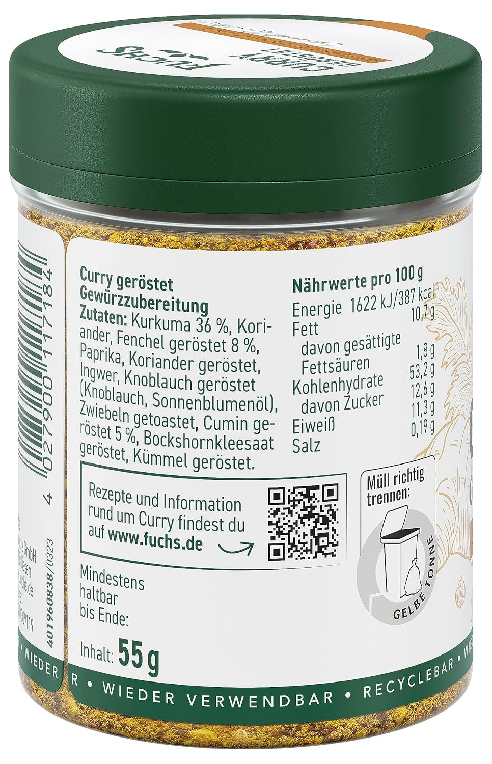 Fuchs Gewürze Curry, geroosterd, 55 g