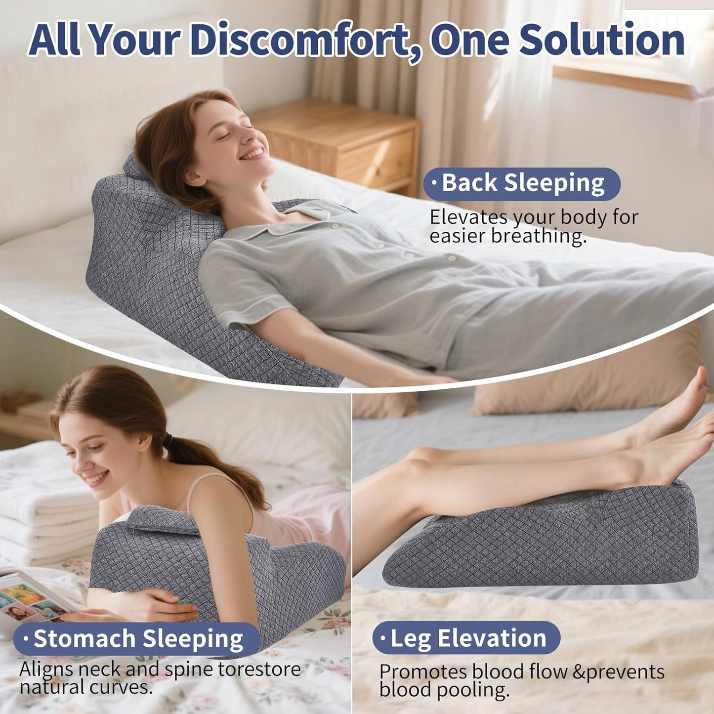Leeskussen - Rugkussen, verstelbare hoofdsteun, leeskussen van traagschuim voor bed, ergonomisch nek- en beenkussen, lendensteunkussen
