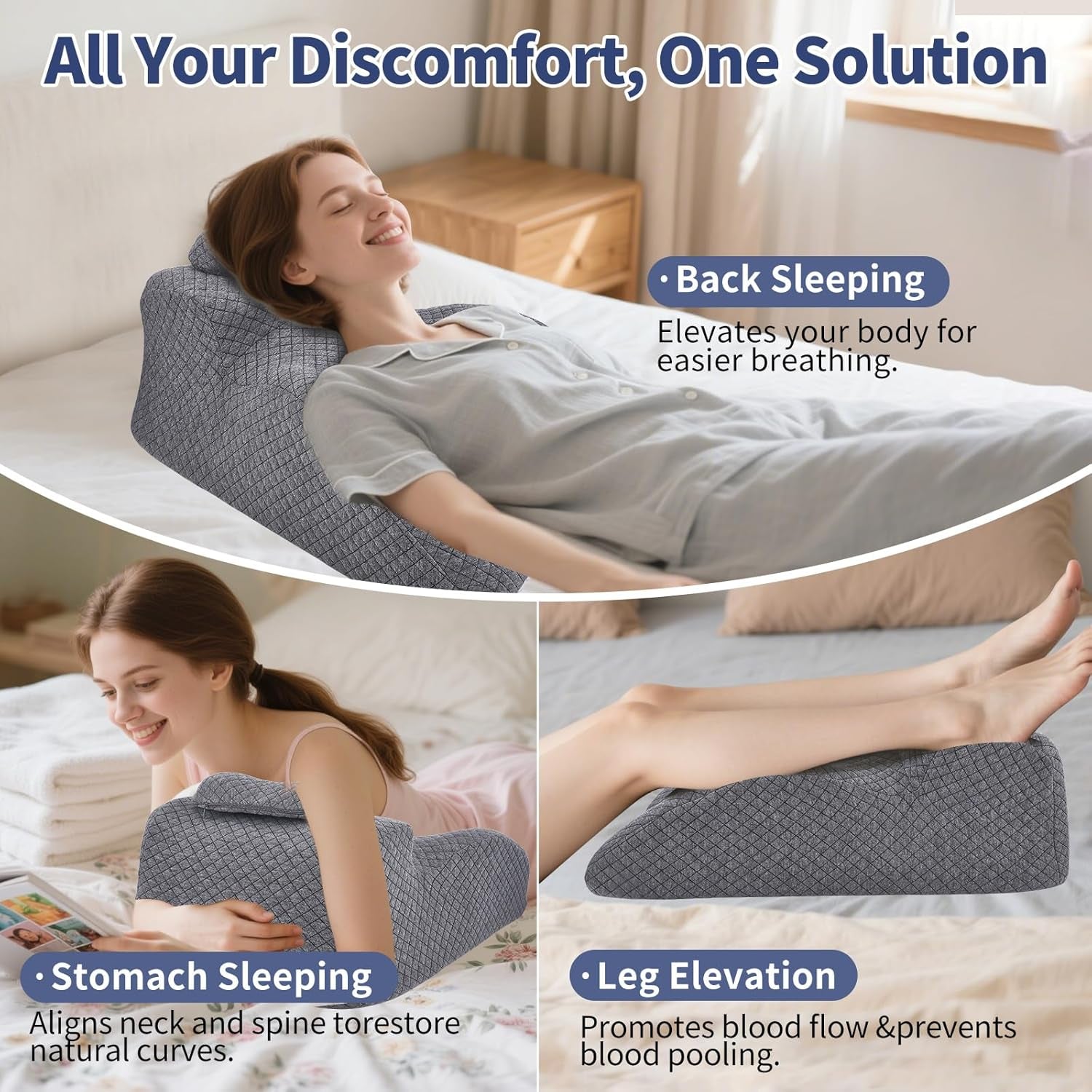 Leeskussen - Rugkussen, verstelbare hoofdsteun, leeskussen van traagschuim voor bed, ergonomisch nek- en beenkussen, lendensteunkussen